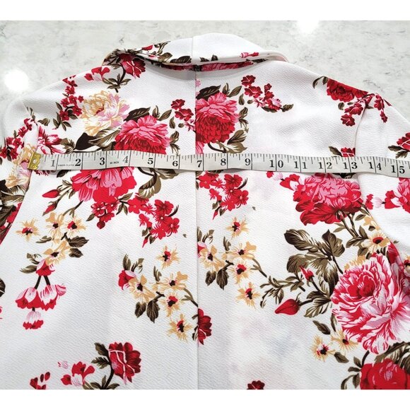 Shein Dark Pink Floral on White Open-Front Softshell Blazer Jacket Size S - Picture 11 of 11